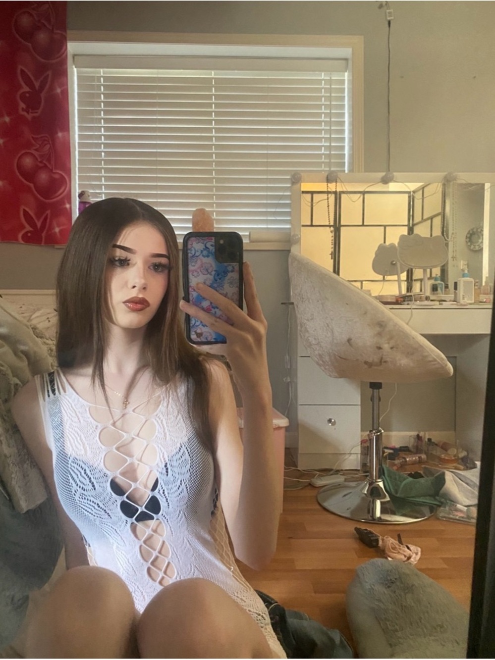White Crochet Lace-Up Bodysuit